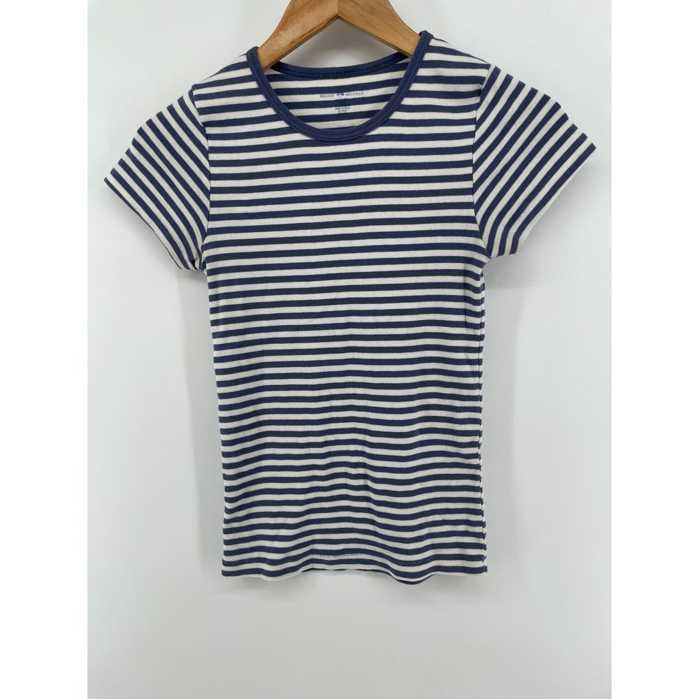 Brandy Melville Striped T-Shirt Top Women One Size Blue White Short Sleeve Italy